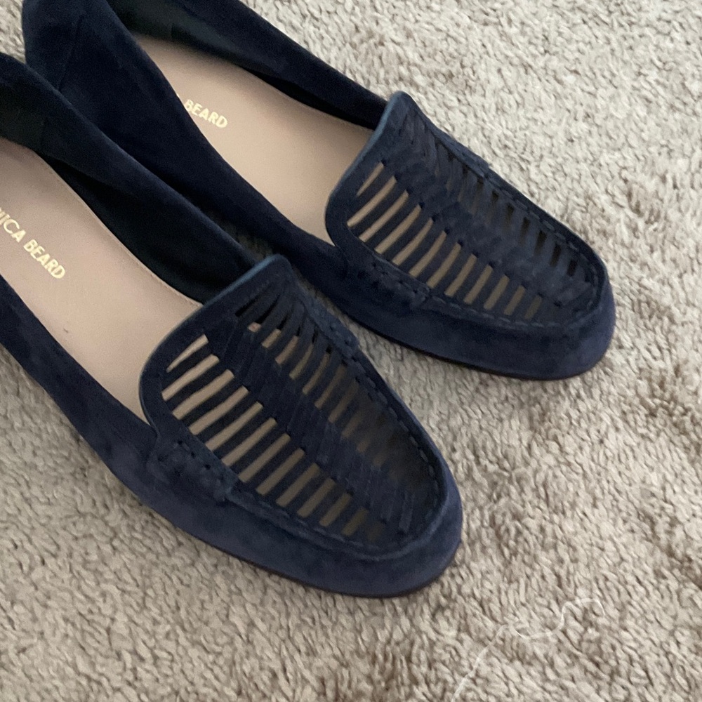 Veronica Beard Navy Suede Woven Loafers - Picture 3 of 9